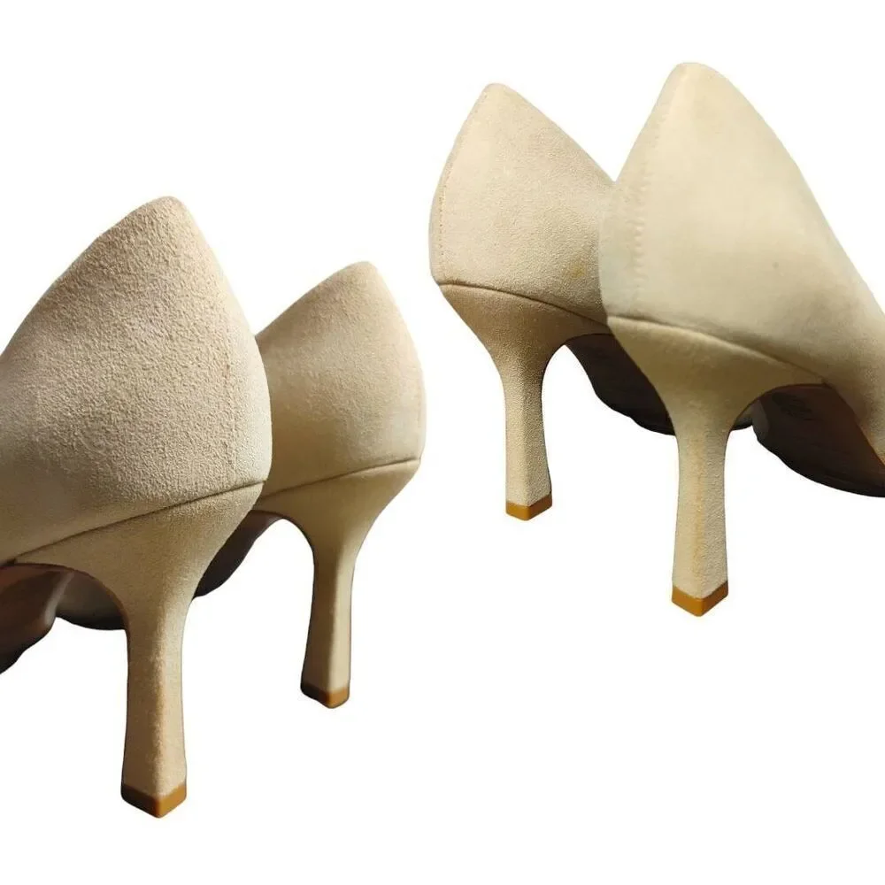 Anita Nubuck Pointed Toe Pumps by Salone Monet Light Cream Sz 9.5M - Picture 4 of 11